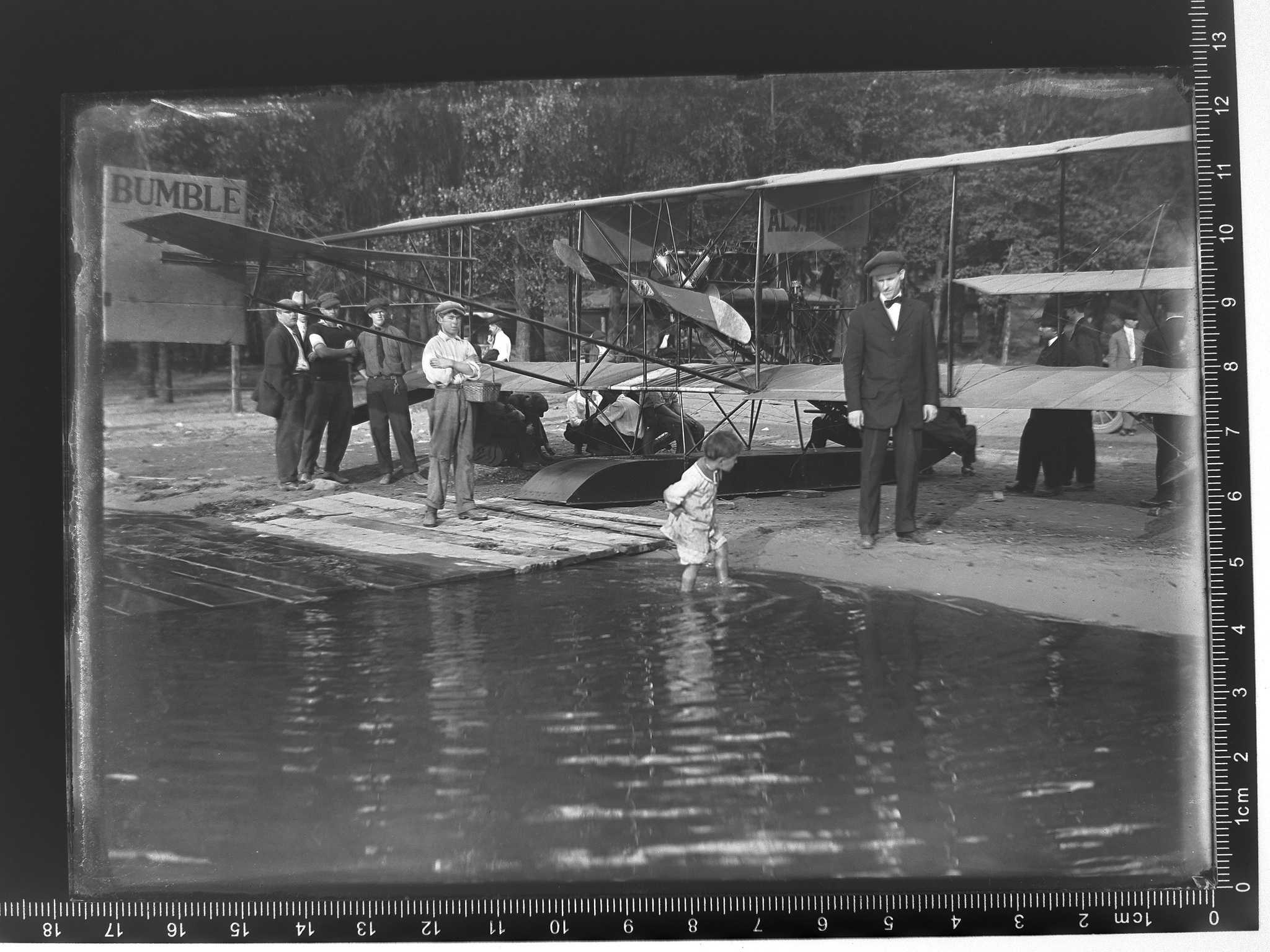 Al J. Engel with his Curtis biplane Summit Lake 1914