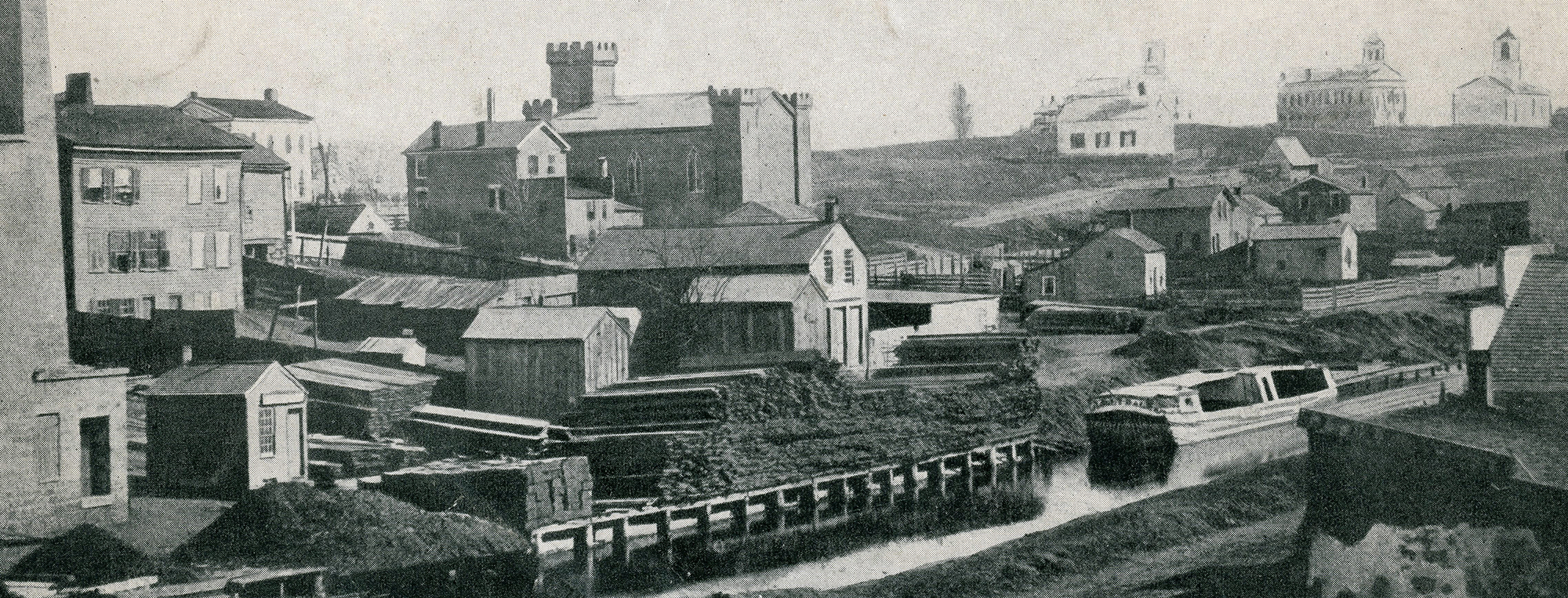 Historic photo of the canal in Akron from Main Street