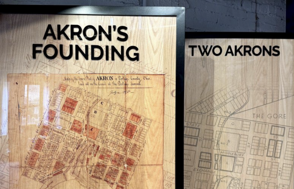 Two exhibits at the Akron History Center in downtown Akron feature maps from the earliest days of the city’s history. (Kevin Dilley / Signal Akron)